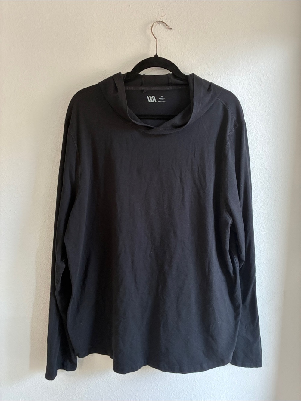 Men's Black Crewneck Sweater with Subtle Hood